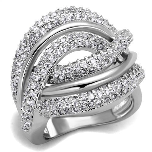 3W1081 - Rhodium Brass Ring with AAA Grade CZ  in Clear - Alamode