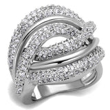 3W1081 - Rhodium Brass Ring with AAA Grade CZ  in Clear - Alamode
