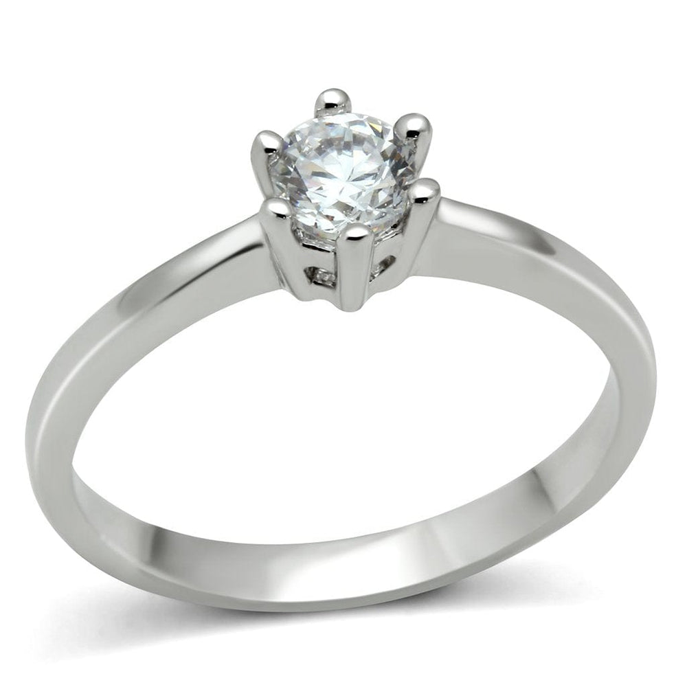 3W109 - Rhodium Brass Ring with AAA Grade CZ  in Clear - Alamode