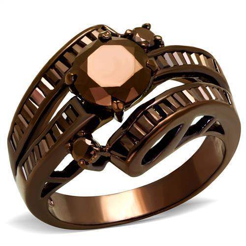 3W1106 - IP Coffee light Brass Ring with AAA Grade CZ in Light Coffee - Alamode - Flyclothing LLC