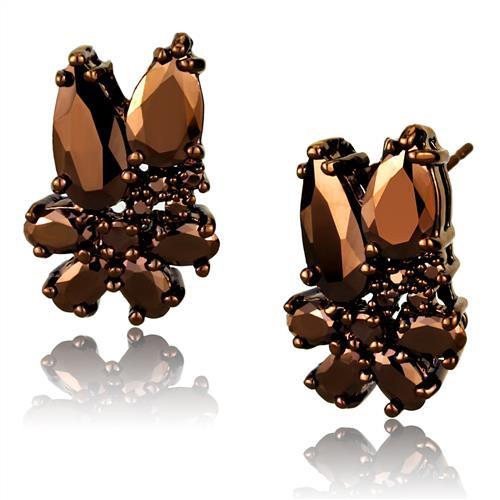 3W1107 - IP Coffee light Brass Earrings with AAA Grade CZ  in Light Coffee - Alamode