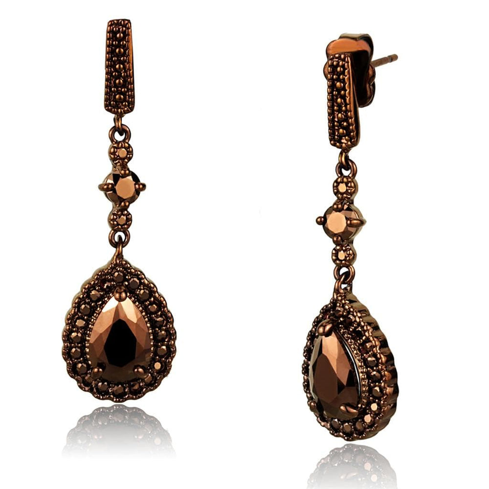 3W1111 - IP Coffee light Brass Earrings with AAA Grade CZ  in Light Coffee - Alamode