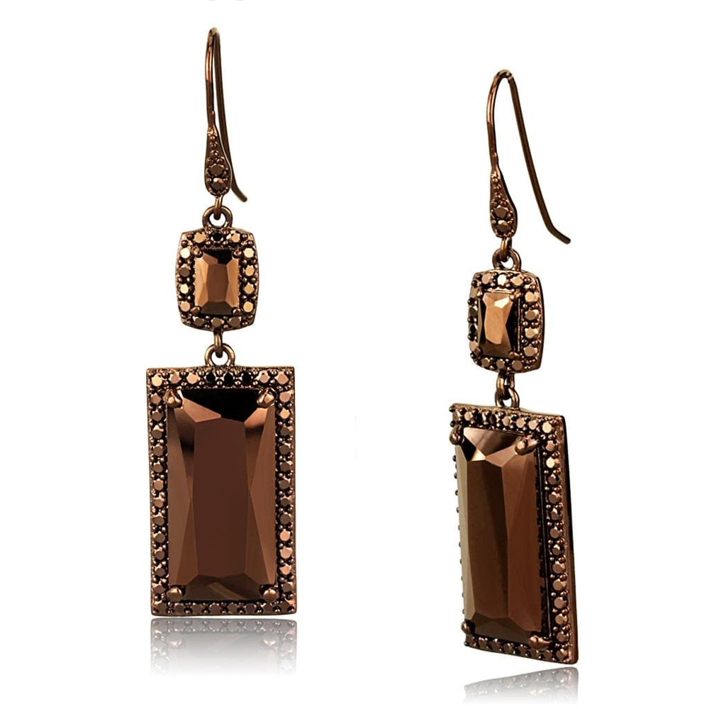 3W1113 - IP Coffee light Brass Earrings with AAA Grade CZ  in Light Coffee - Alamode