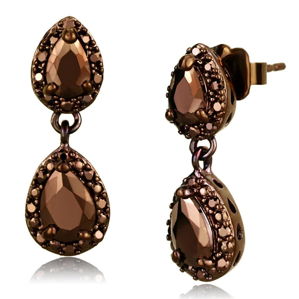 3W1117 - IP Coffee light Brass Earrings with AAA Grade CZ  in Light Coffee - Alamode