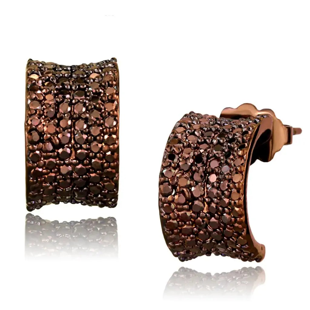 3W1119 - IP Coffee light Brass Earrings with AAA Grade CZ in Light Coffee - Alamode - Flyclothing LLC
