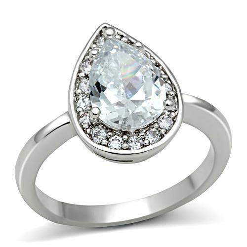 3W111 - Rhodium Brass Ring with AAA Grade CZ in Clear - Alamode - Flyclothing LLC