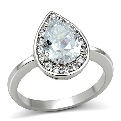 3W111 - Rhodium Brass Ring with AAA Grade CZ  in Clear - Alamode