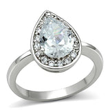 3W111 - Rhodium Brass Ring with AAA Grade CZ  in Clear - Alamode