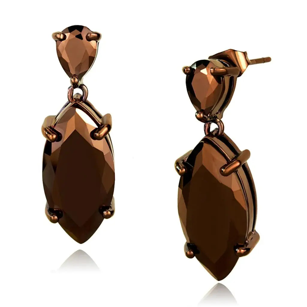 3W1123 - IP Coffee light Brass Earrings with AAA Grade CZ in Light Coffee - Alamode - Flyclothing LLC