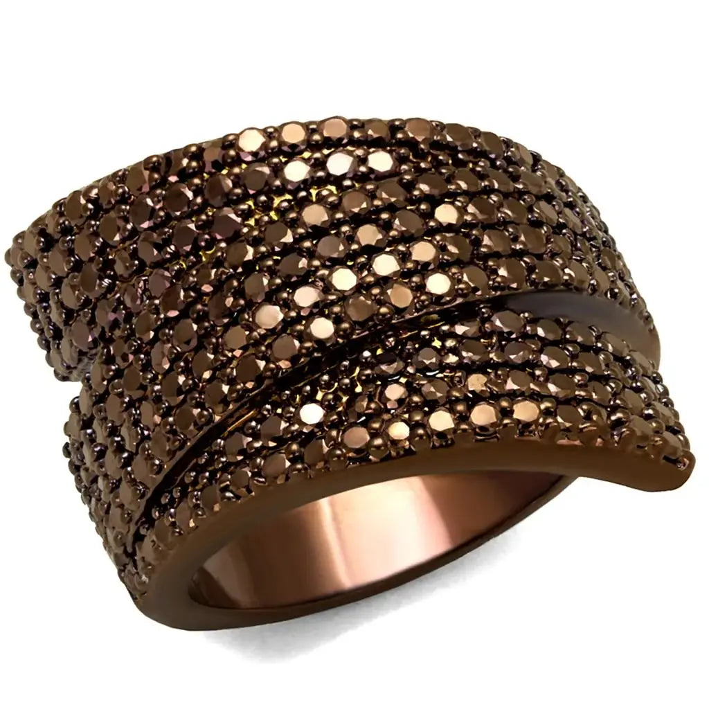 3W1125 - IP Coffee light Brass Ring with AAA Grade CZ in Light Coffee - Alamode - Flyclothing LLC
