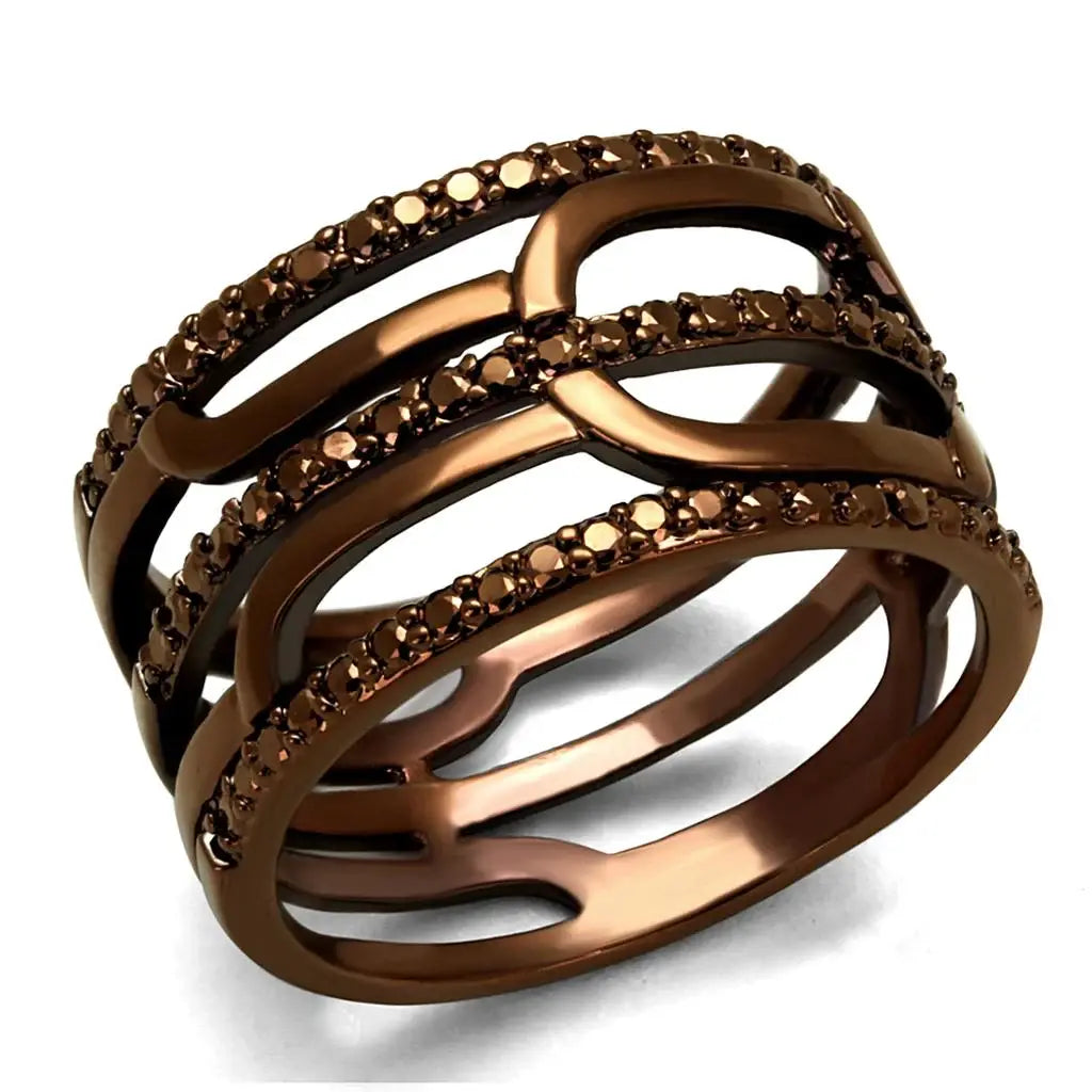 3W1126 - IP Coffee light Brass Ring with AAA Grade CZ in Light Coffee - Alamode - Flyclothing LLC