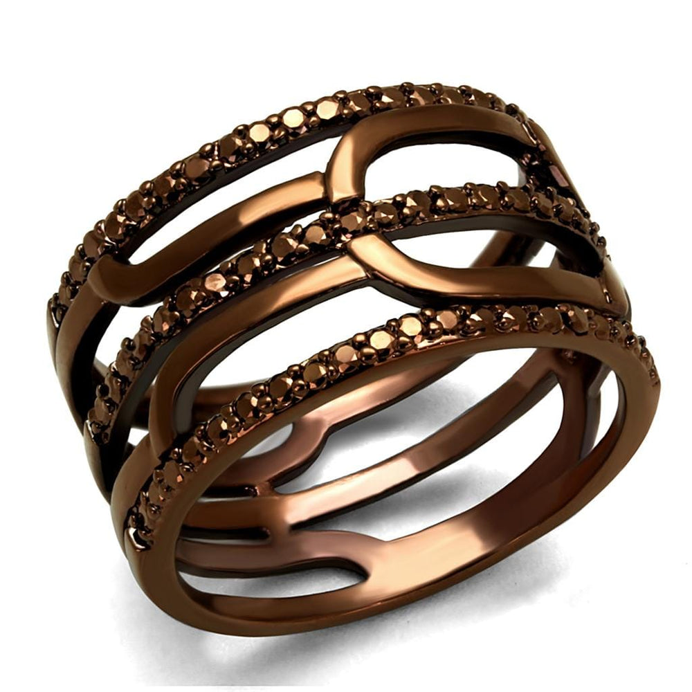 3W1126 - IP Coffee light Brass Ring with AAA Grade CZ  in Light Coffee - Alamode