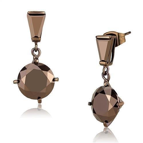 3W1133 - IP Coffee light Brass Earrings with AAA Grade CZ  in Light Coffee - Alamode