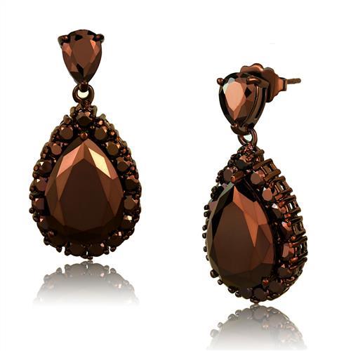 3W1134 - IP Coffee light Brass Earrings with AAA Grade CZ  in Light Coffee - Alamode