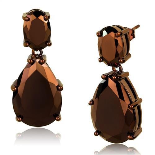 3W1135 - IP Coffee light Brass Earrings with AAA Grade CZ  in Light Coffee - Alamode