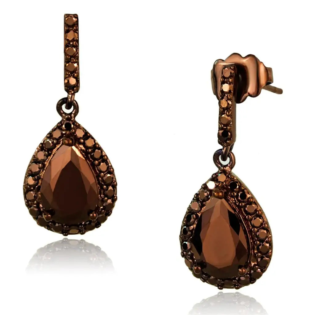 3W1136 - IP Coffee light Brass Earrings with AAA Grade CZ in Light Coffee - Alamode - Flyclothing LLC