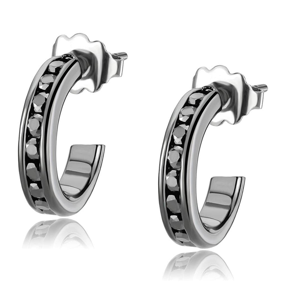 3W1141 - IP Light Black  (IP Gun) Brass Earrings with Top Grade Crystal  in Light Gray - Alamode