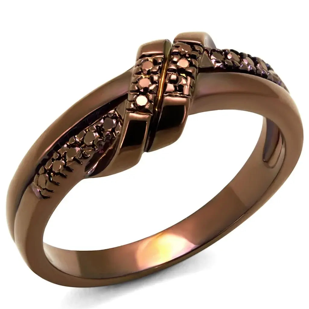3W1146 - IP Coffee light Brass Ring with AAA Grade CZ in Light Coffee - Alamode - Flyclothing LLC