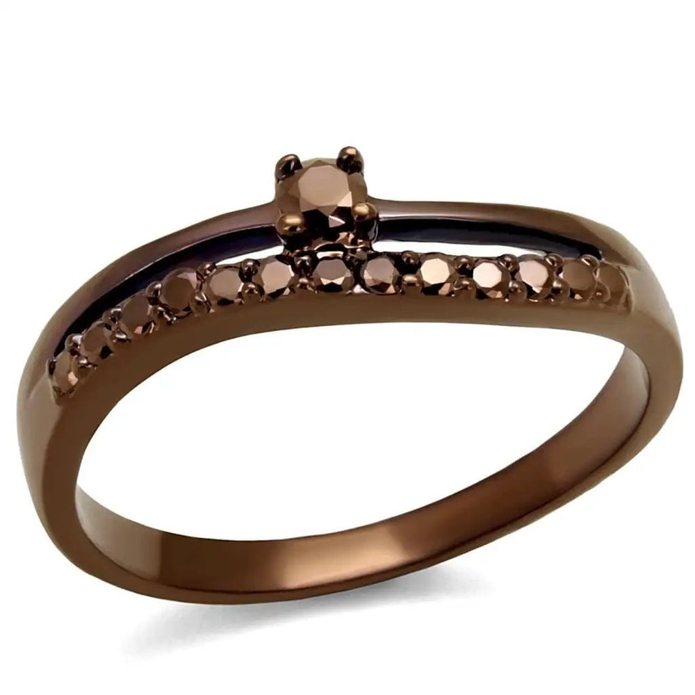 3W1148 - IP Coffee light Brass Ring with AAA Grade CZ  in Light Coffee - Alamode