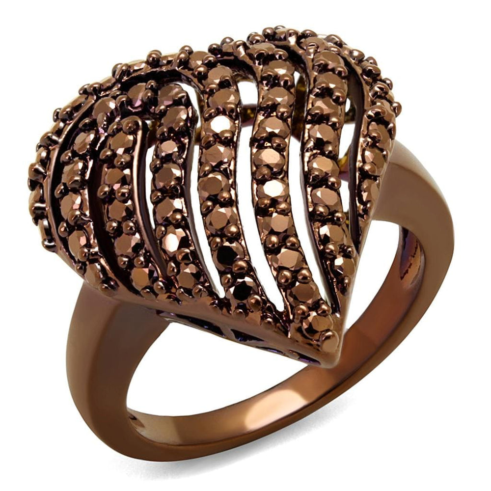 3W1149 - IP Coffee light Brass Ring with AAA Grade CZ  in Light Coffee - Alamode