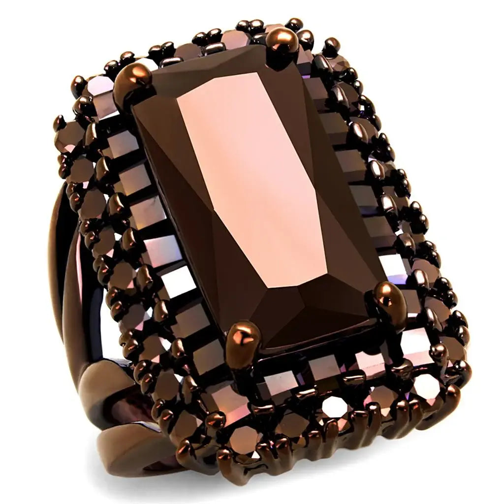 3W1152 - IP Coffee light Brass Ring with AAA Grade CZ in Light Coffee - Alamode - Flyclothing LLC