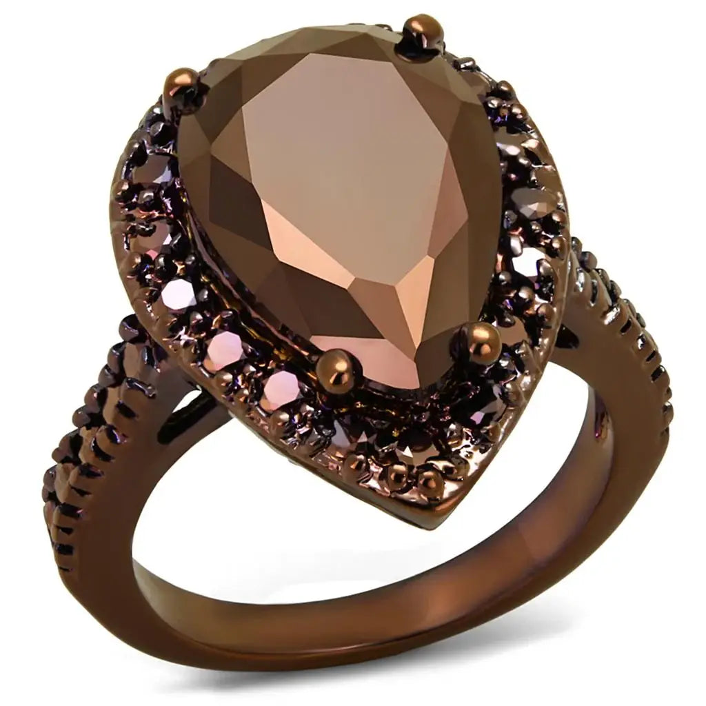 3W1153 - IP Coffee light Brass Ring with AAA Grade CZ in Light Coffee - Alamode - Flyclothing LLC