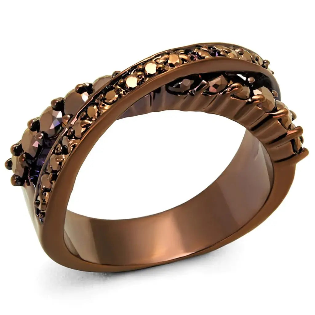 3W1155 - IP Coffee light Brass Ring with AAA Grade CZ in Light Coffee - Alamode - Flyclothing LLC