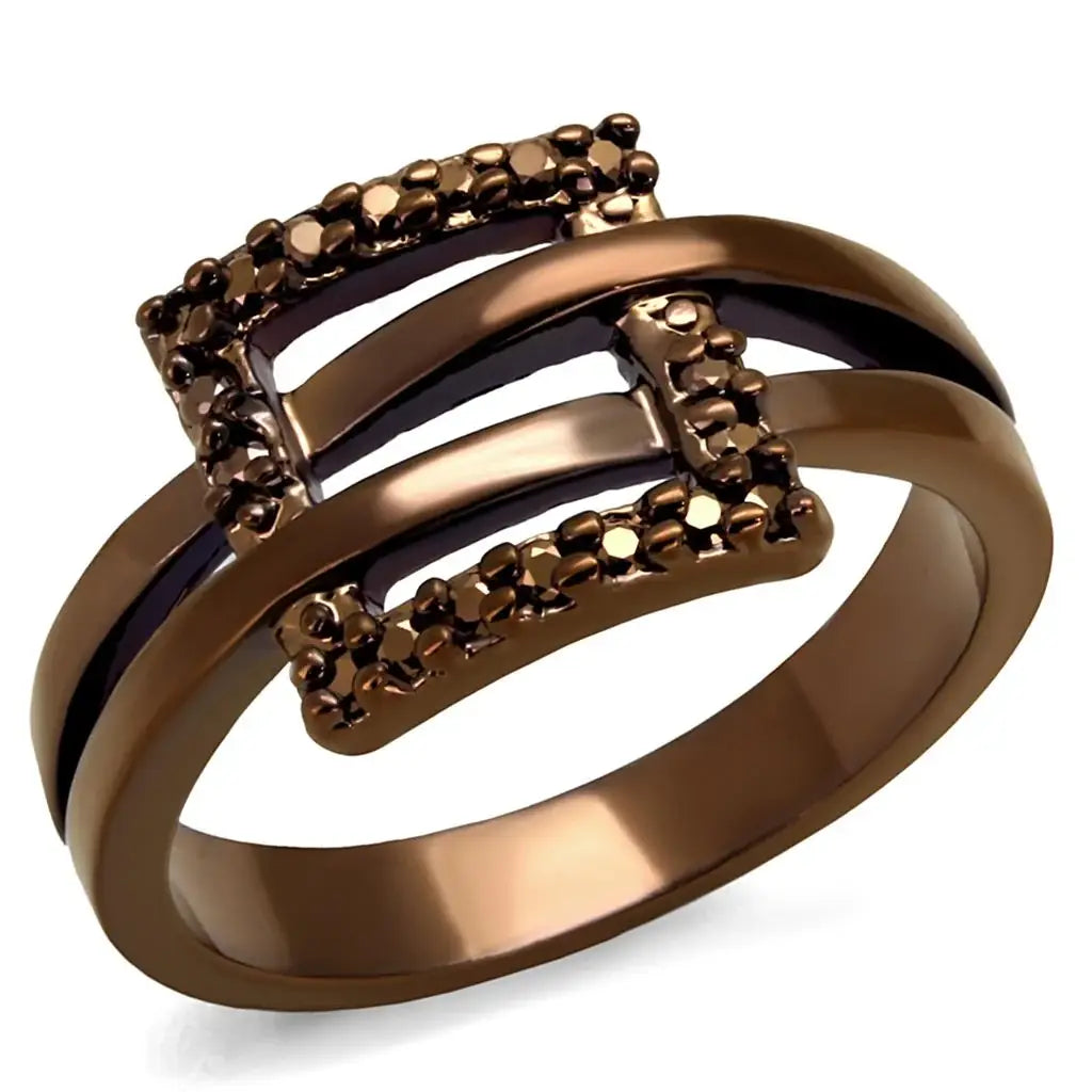3W1156 - IP Coffee light Brass Ring with AAA Grade CZ in Light Coffee - Alamode - Flyclothing LLC