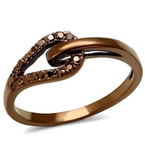 3W1161 - IP Coffee light Brass Ring with AAA Grade CZ  in Light Coffee - Alamode