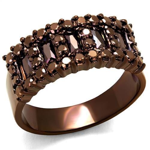 3W1163 - IP Coffee light Brass Ring with AAA Grade CZ  in Light Coffee - Alamode