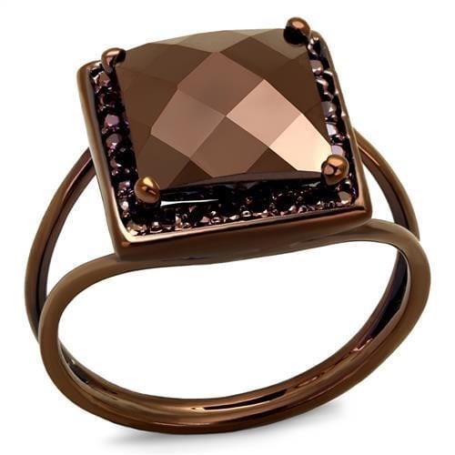3W1165 - IP Coffee light Brass Ring with AAA Grade CZ  in Light Coffee - Alamode