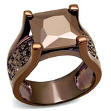 3W1169 - IP Coffee light Brass Ring with AAA Grade CZ  in Light Coffee - Alamode