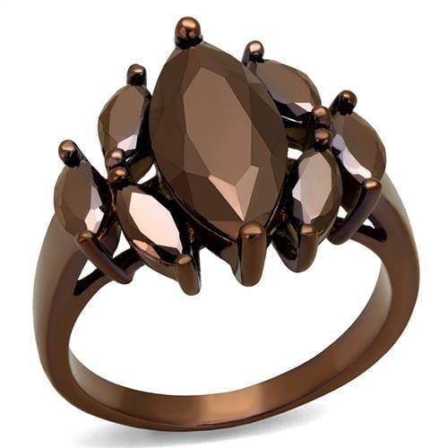 3W1173 - IP Coffee light Brass Ring with AAA Grade CZ  in Light Coffee - Alamode