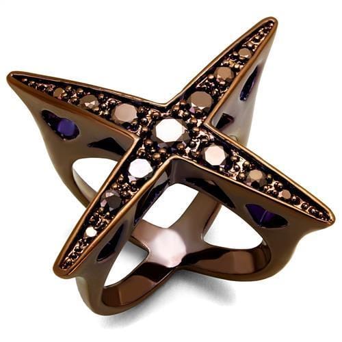 3W1175 - IP Coffee light Brass Ring with AAA Grade CZ  in Light Coffee - Alamode
