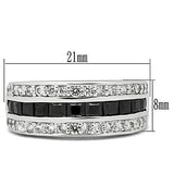 3W117 - Rhodium Brass Ring with AAA Grade CZ  in Jet - Alamode