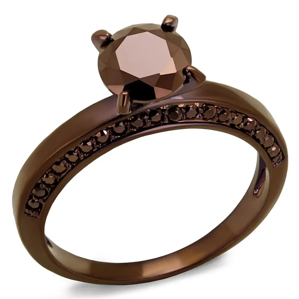 3W1183 - IP Coffee light Brass Ring with AAA Grade CZ in Light Coffee - Alamode - Flyclothing LLC