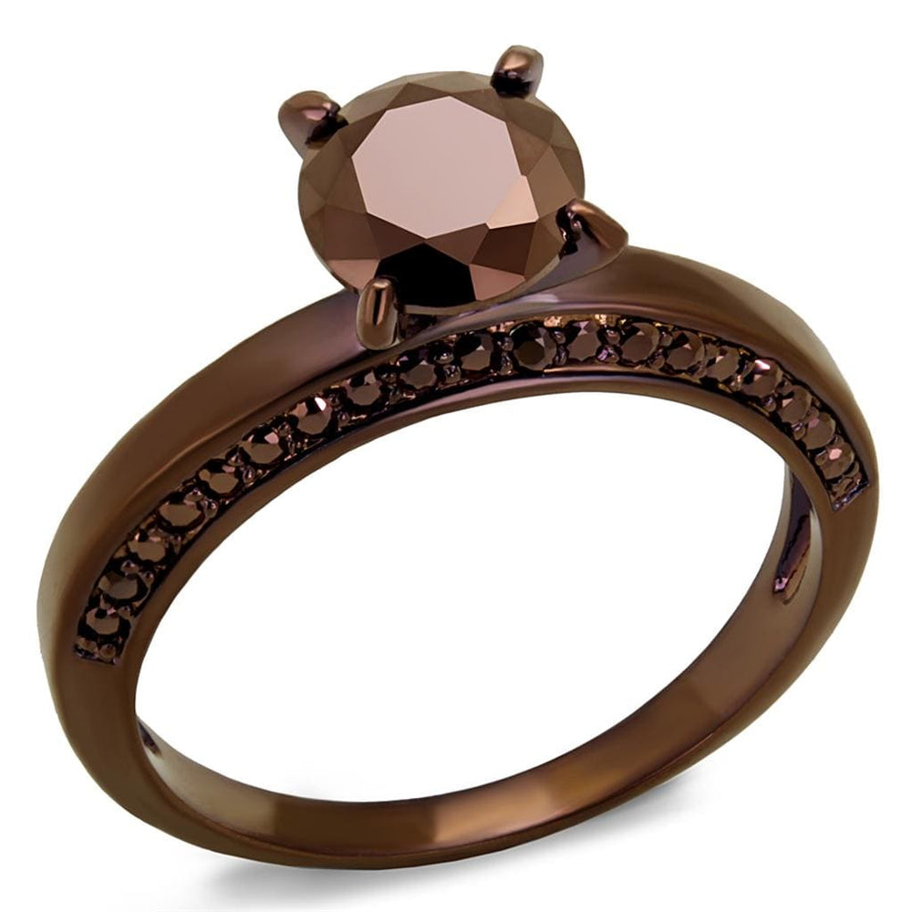 3W1183 - IP Coffee light Brass Ring with AAA Grade CZ  in Light Coffee - Alamode