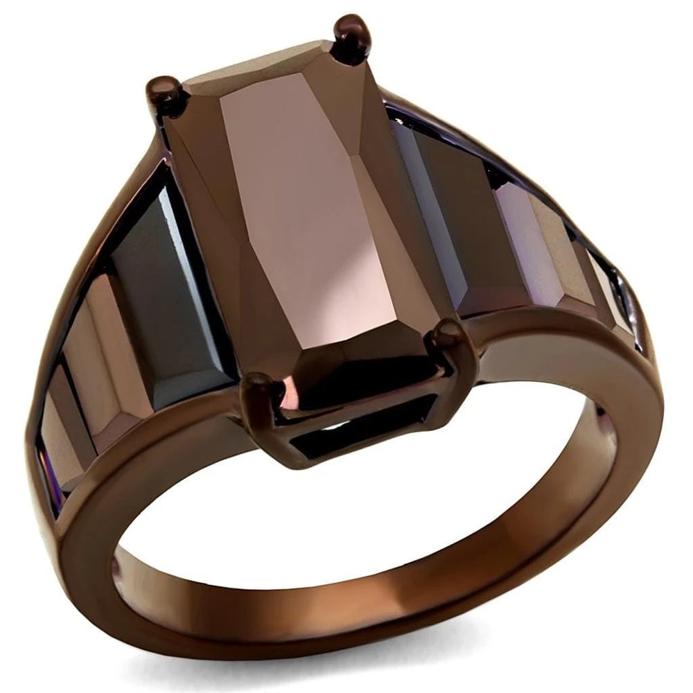 3W1184 - IP Coffee light Brass Ring with AAA Grade CZ  in Light Coffee - Alamode