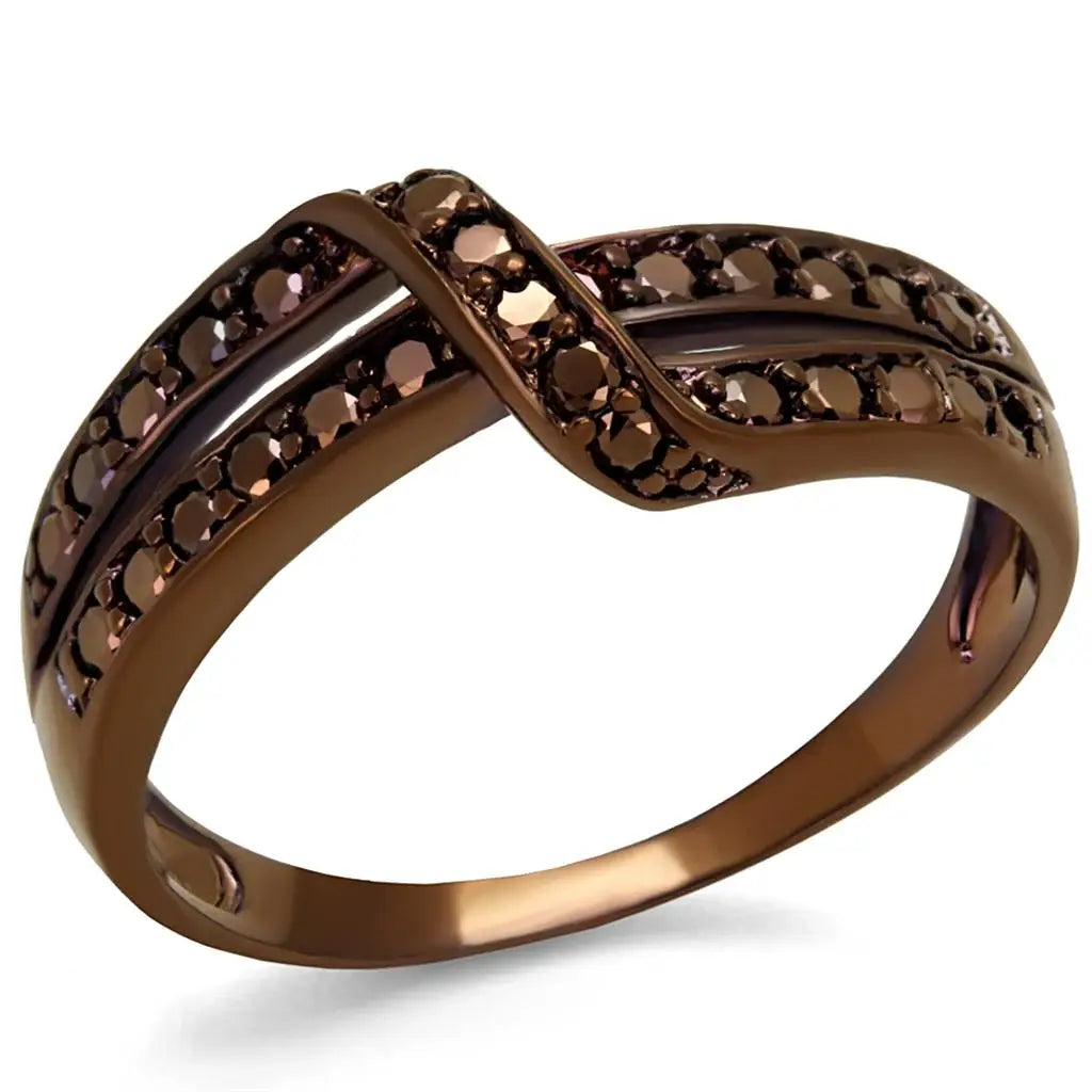3W1189 - IP Coffee light Brass Ring with AAA Grade CZ in Light Coffee - Alamode - Flyclothing LLC