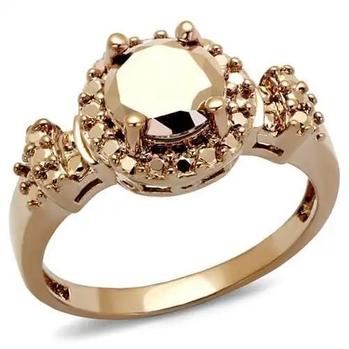 3W1193 - IP Rose Gold(Ion Plating) Brass Ring with AAA Grade CZ  in Metallic Light Gold - Alamode