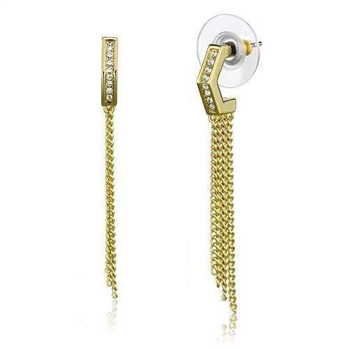 3W1204 - Gold Brass Earrings with Top Grade Crystal in Clear - Alamode - Flyclothing LLC