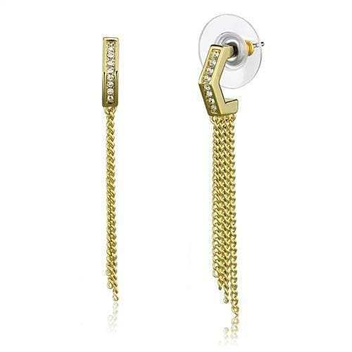 3W1204 - Gold Brass Earrings with Top Grade Crystal in Clear - Alamode - Flyclothing LLC