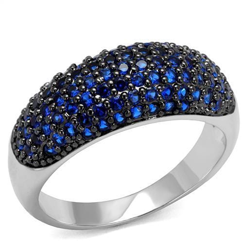 3W1212 - Rhodium + Ruthenium Brass Ring with AAA Grade CZ  in London Blue - Alamode