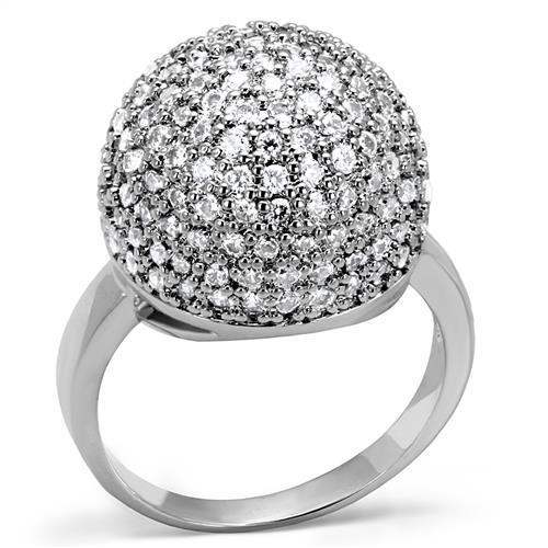 3W1213 - Rhodium Brass Ring with AAA Grade CZ in Clear - Alamode - Flyclothing LLC