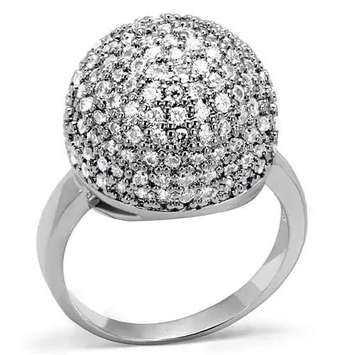 3W1213 - Rhodium Brass Ring with AAA Grade CZ  in Clear - Alamode