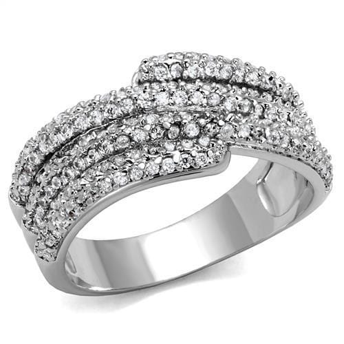 3W1214 - Rhodium Brass Ring with AAA Grade CZ  in Clear - Alamode