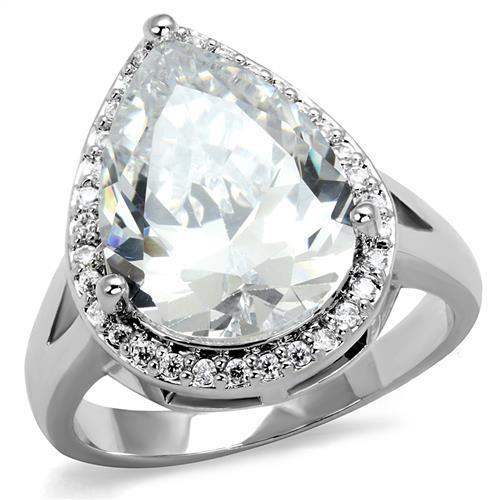 3W1215 - Rhodium Brass Ring with AAA Grade CZ in Clear - Alamode - Flyclothing LLC