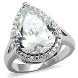 3W1215 - Rhodium Brass Ring with AAA Grade CZ  in Clear - Alamode