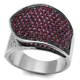 3W1217 - Rhodium + Ruthenium Brass Ring with AAA Grade CZ  in Ruby