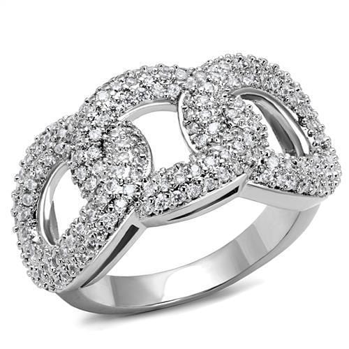 3W1218 - Rhodium Brass Ring with AAA Grade CZ  in Clear - Alamode